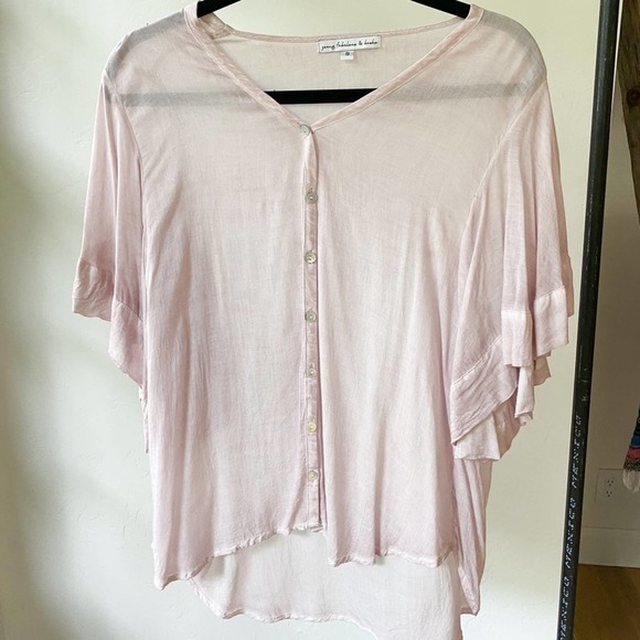 YOUNG FABULOUS & BROKE Women's Pink Russo Button Front Ruffle Sleeve Blouse sz S - Picture 1 of 8